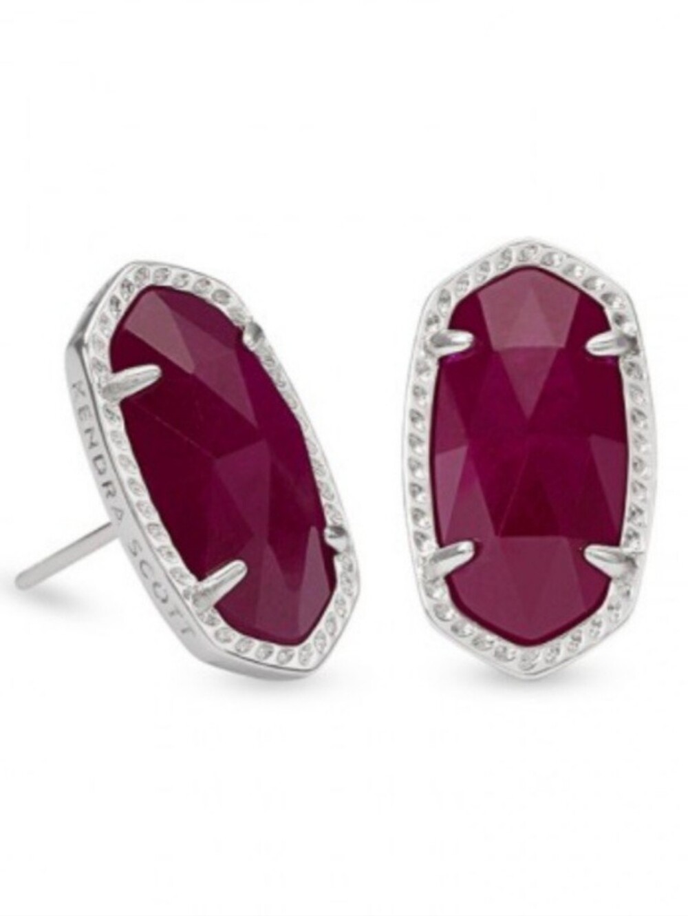 Kendra Scott Ellie Rhodium Stud Earrings in Maroon Jade